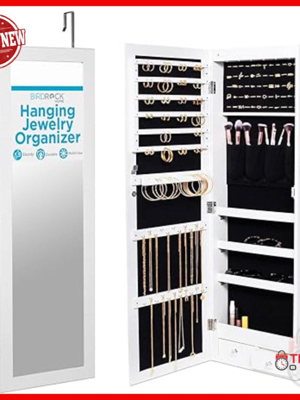 Lockable Jewelry Cabinet With Mirror Led Lights Wall Mount Storage Organizer